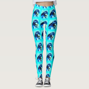 blått för mustanghingsthuvud leggings