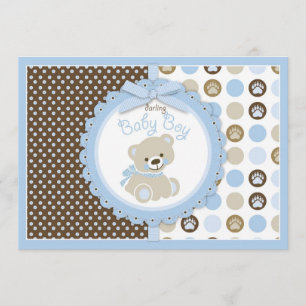 Blått för nallepojkebaby shower inbjudningar