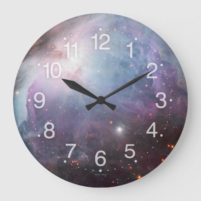 Blått för NebulaOrion astronomi bryner beige Stor Klocka (Framsida)
