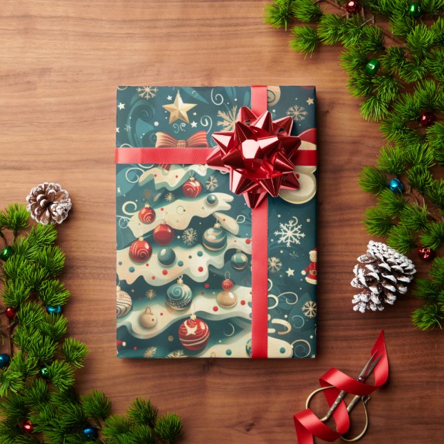 Blått för Papper Vintage i julgran Presentpapper (Julgåva)