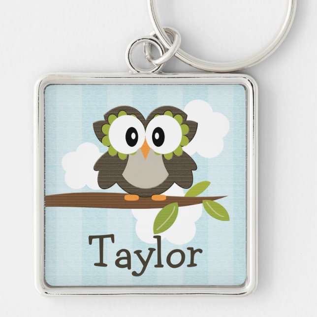 Blått för personligugglaKeychain nyckelring (Framsidan)