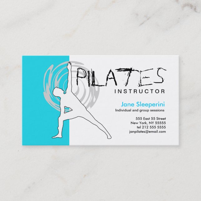Blått för Pilates instruktörvisitkort Visitkort (Framsida)