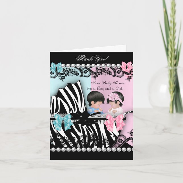 Blått för pojke för tvilling- flicka för baby tack kort (Framsida)