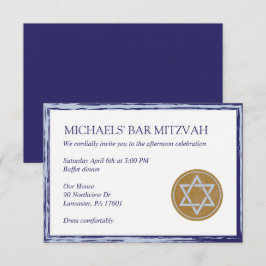 Blått för pubMitzvah kiddish kort och guldstjärna