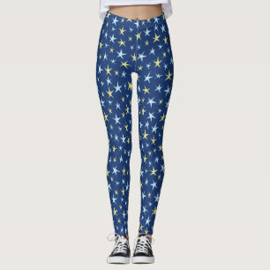 Blått för Retro 60-tal för stjärnautrymmemöns Leggings