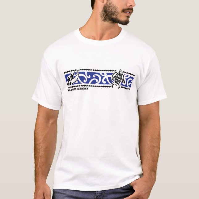 Blått för sköldpadda för Nesian stam Maori Tee Shirt (Framsida)
