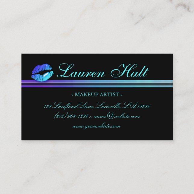 Blått för snöre för läppar N för Makeupkonstnär Visitkort (Framsida)