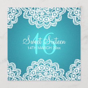 Blått för snöre för sweet sixteenpartyvintage inbjudningar