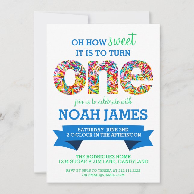 BLÅTT för stänk för födelsedagsfest för godistema Inbjudningar (Framsida)