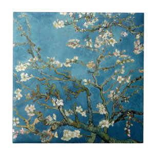 Blått för vintage för Van Gogh mandelblommar bl Kakelplatta