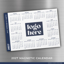 Blått företagslogotyp 2027 Magnetisk kalender