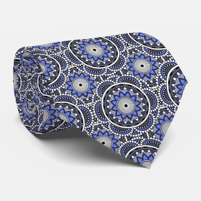 Blått forntida islamskt mandalamönster slips (Rullad)
