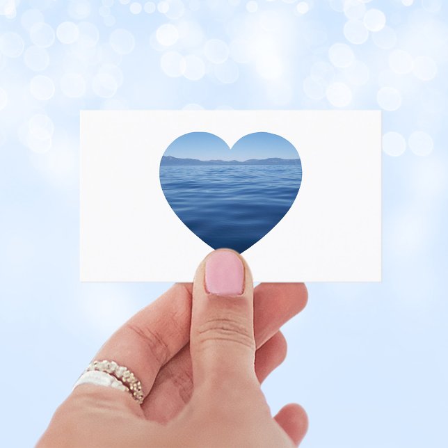 Blått foto av Sjö-tjock hjärtform Visitkort (Blue Lake Tahoe Heart Shape Photo Business Card)
