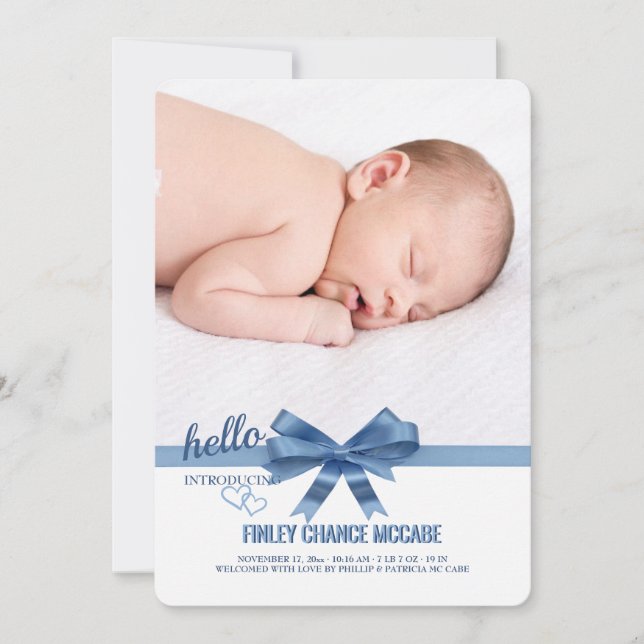 Blått foto-födelsemeddelande meddelande (Framsida)