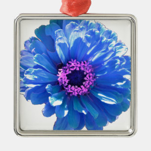 Blått foto för blått daisy i blommigten julgransprydnad metall