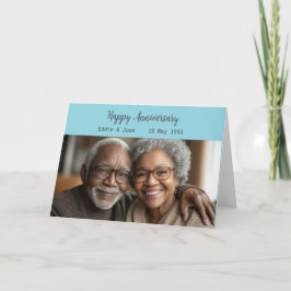 Blått foto för fet årsdag kort - ljusblå