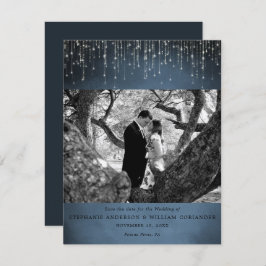 Blått foto Spara datum för mousserande Ljus Inbjudningar