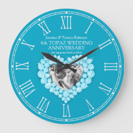 Blått fotohjärta 4:e bröllop-årsdagen stor klocka