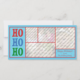 Blått fotojulkort med Anpassningsbar text Julkort