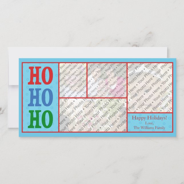 Blått fotojulkort med Anpassningsbar text Julkort (Framsida)