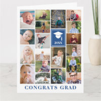 Blått fotokollage Gratulerart Grad-visitkort