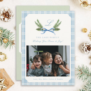 Blått fotopapper Julkort Monogram andedräkt