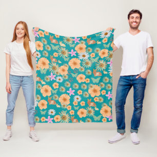 Blått från blommigt och kaniner fleecefilt