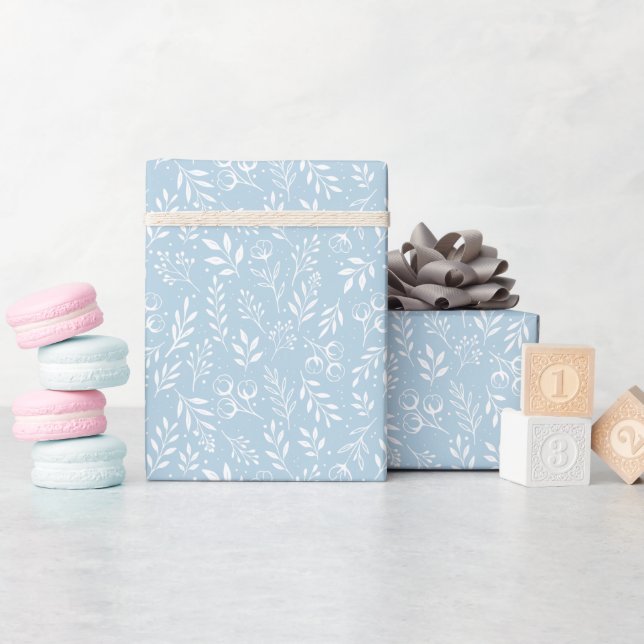 Blått från Botaniskt Mönster - Omslagning av Pappr Presentpapper (Baby Shower)