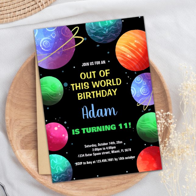 Blått från den här världsdagen på födelsedagen inbjudningar (Blue Out of this world Birthday Invitations)