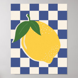 Blått från Lemon Checkerboard Retro Fruit Blue Poster