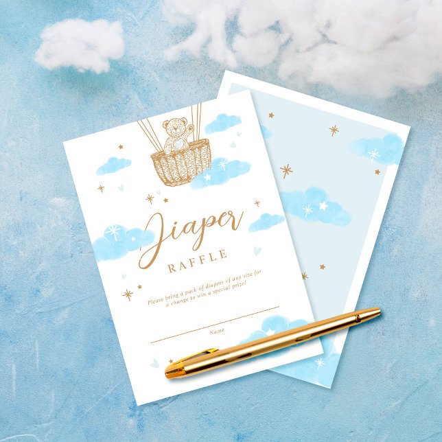 Blått från Luftballong med hårbotten Tilläggskort (Diaper Raffle Hot Air Balloon Teddy Bear Blue Enclosure Card)