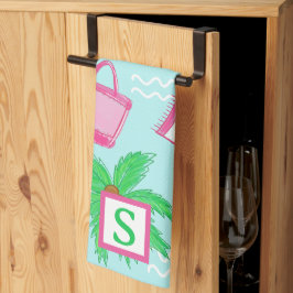 Blått från Preppy Beach Handflatan Träd Monogram B Kökshandduk