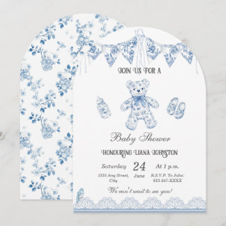 Blått Fransk Bear-Pojke-visningsinbjudan Inbjudningar