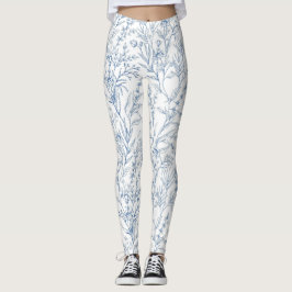 Blått Fransk Blommigt Toile Mönster Leggings