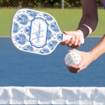 Blått franskt Damask Toile-mönster Namn Monogram
