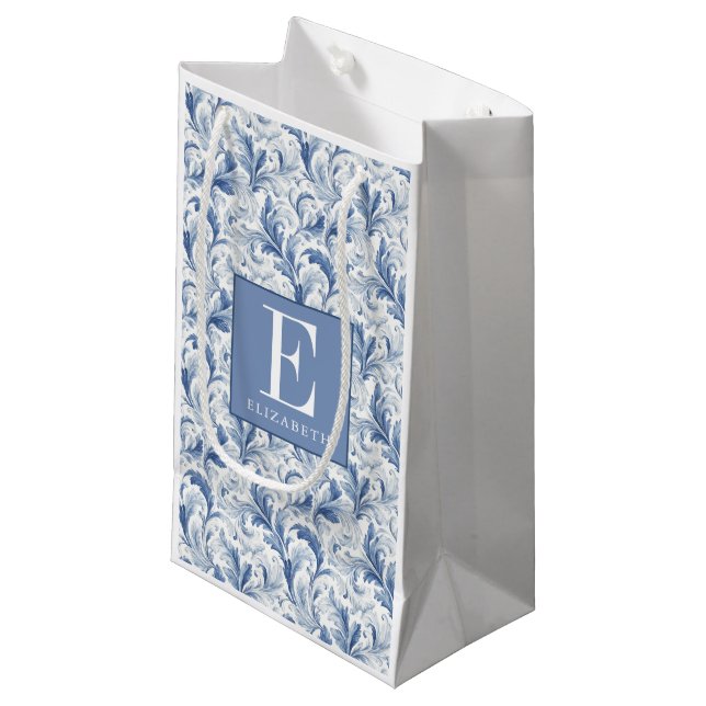 Blått franskt land toile-mönster monogram (Framsidan Vinklad)