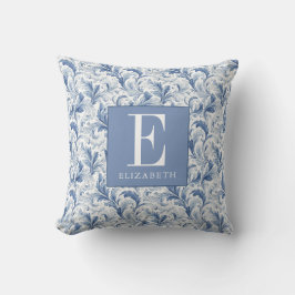 Blått franskt land Toile-mönster monogram Kudde