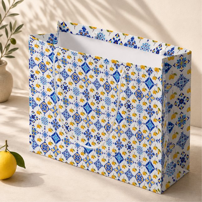 Blått franskt landsmönster med citronmotiv  (Skapare uppladdad)