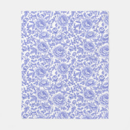 Blått franskt Toile blommönster Fleecefilt