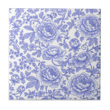 Blått franskt Toile blommönster