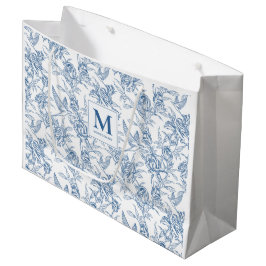 Blått franskt Toile de Jouy blommönster Monogram