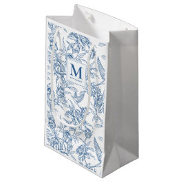 Blått franskt Toile de Jouy blommönster Monogram