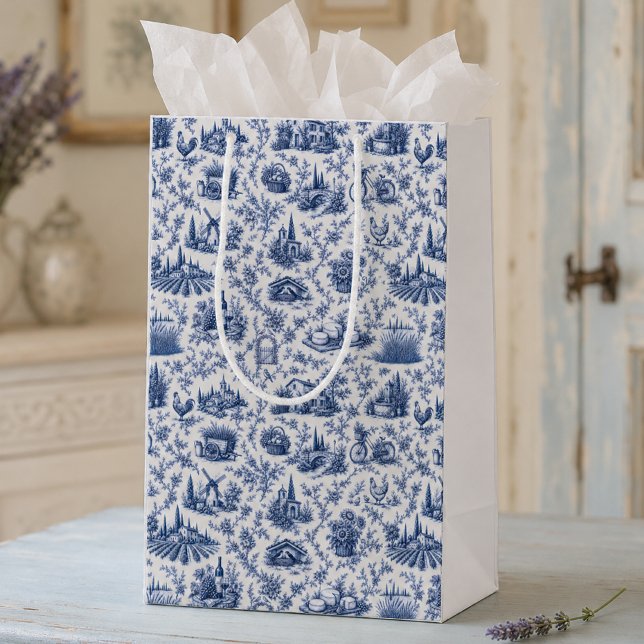 Blått franskt Toile Landskapsmönster med rosgren  (Skapare uppladdad)