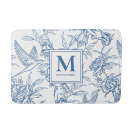 Blått franskt Toile Monogramnamn Badrumsmatta