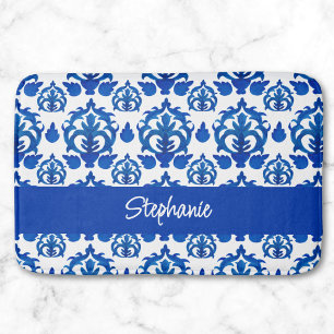 Blått franskt Toile-mönster Namn Monogram Badrumsmatta