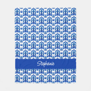 Blått franskt Toile-mönster Namn Monogram Fleecefilt