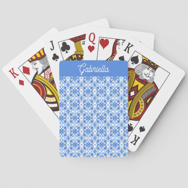 Blått franskt Toile-mönsternamn Casinokort (Baksidan)