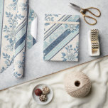 Blått franskt vintage blommigt randigt presentpapp presentpapper<br><div class="desc">Blått franskt elegant randigt med blomaccent presentpapper. Chic och sött. Perfekt för alla dina presenter.</div>