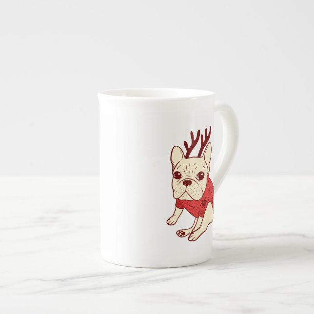 Blått Frenchie i jultröja Benporslin Mugg (Framsida höger)