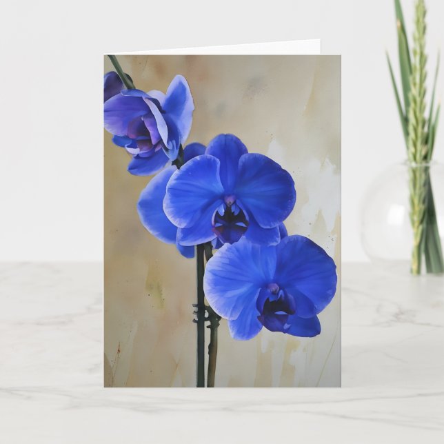 Blått fyrkantsblommor - Blommigt Art Note Card Kort (Framsida)